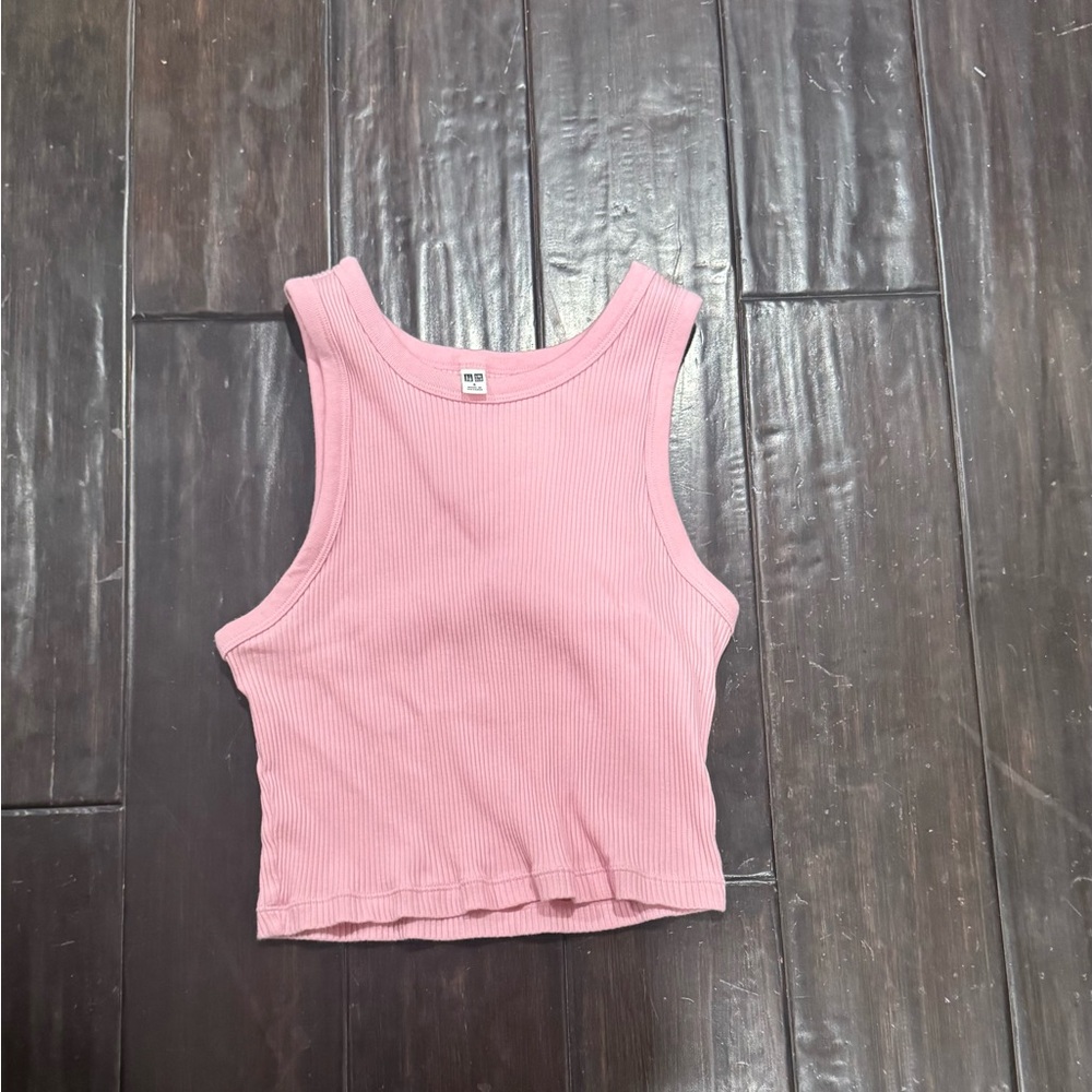 Uniqlo Pink Ribbed Crop Tank Top